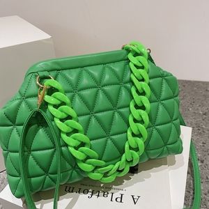 Women Fashion Thick Chain Decoration Rhombus Stitching Design Solid Color